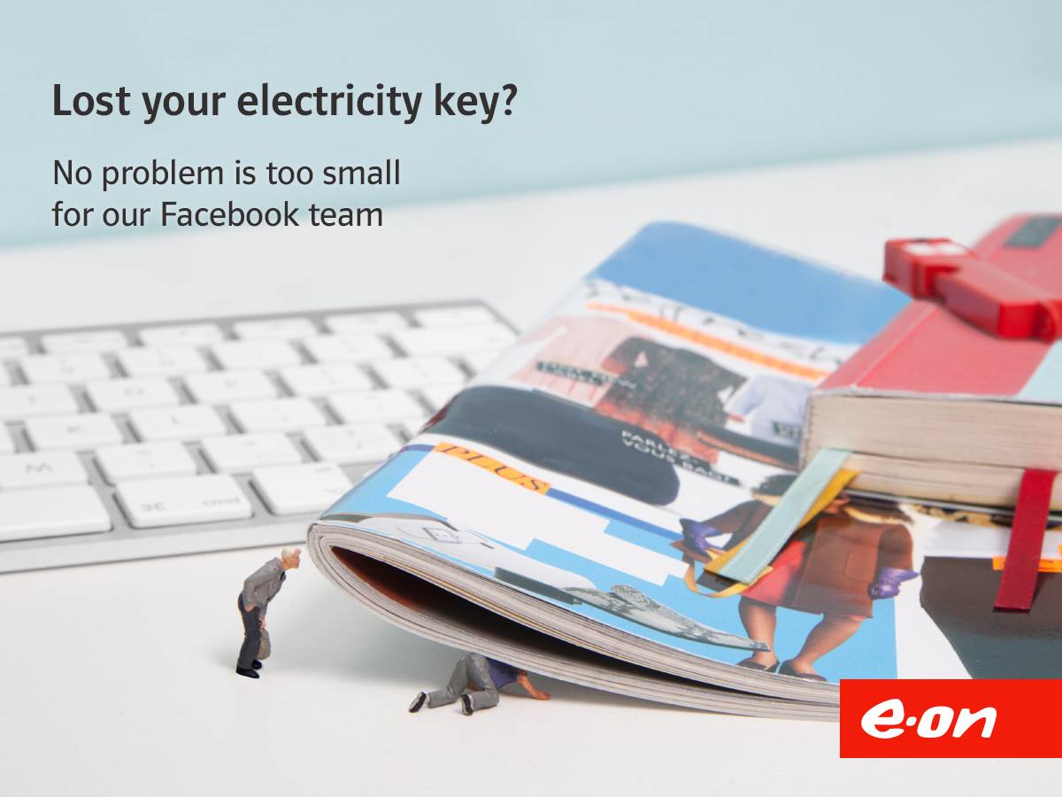 A miniature model scene from the EON "No Problem Too Small" campaign.