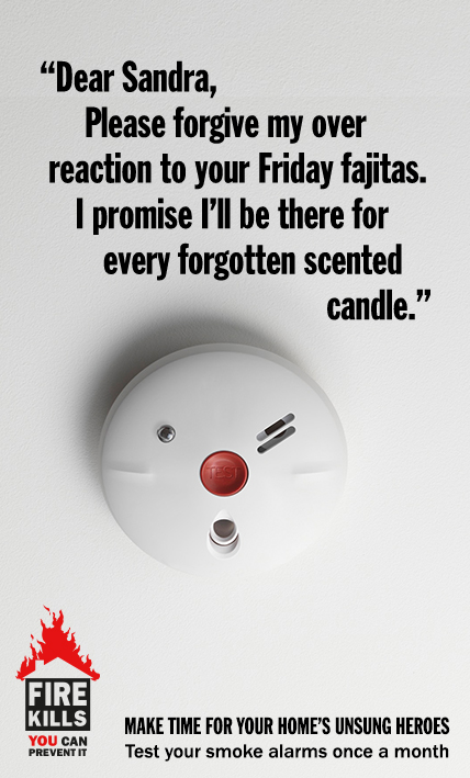 An anthropomorphised smoke alarm with a face, the central visual of the Unsung Heroes campaign.