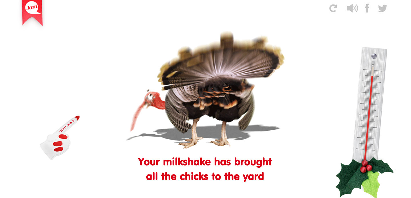 A Christmas turkey twerking on screen — the central visual of Christmas Twerkey.