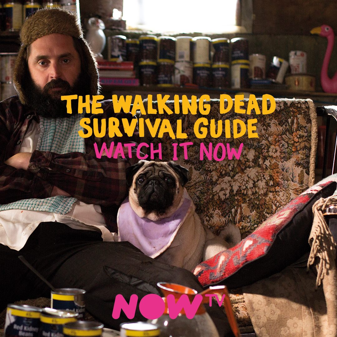 Joe Wilkinson presenting the Walking Dead Survival Guide for Now TV.